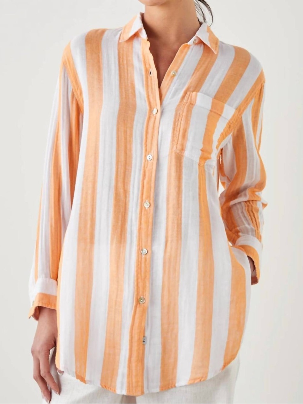Rails Jaylin Shirt Ortona Stripe In White & Orange size medium